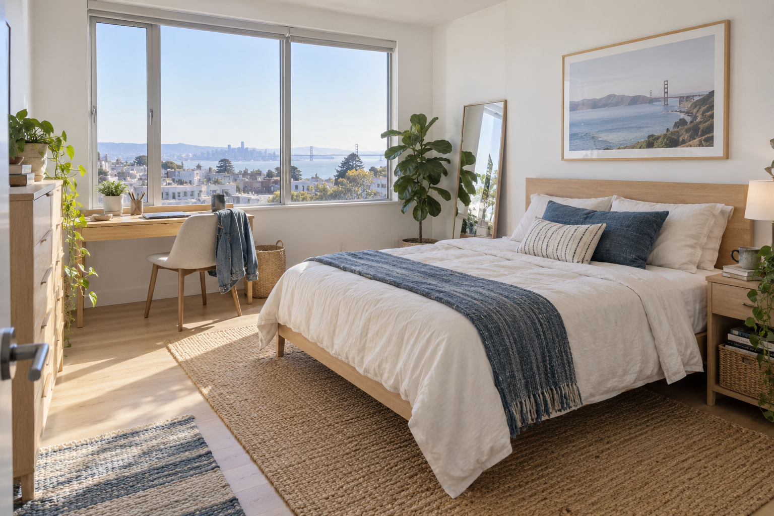 Bright Bay Area apartment bedroom